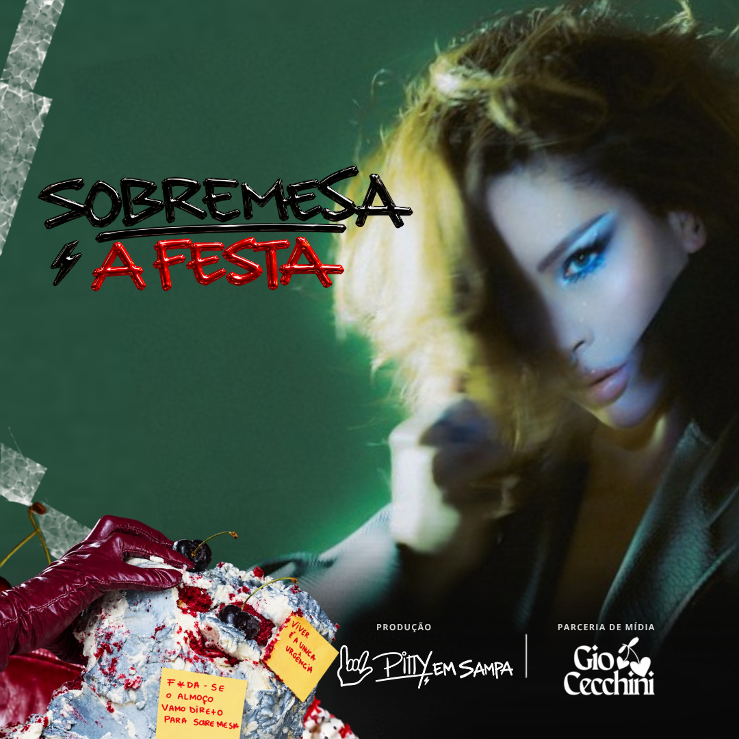 Banner da festa Sobremesa A Festa, com data 18 de setembro de 2026, em São Paulo, retrato da Pitty e botão “Vem com a gente!”.